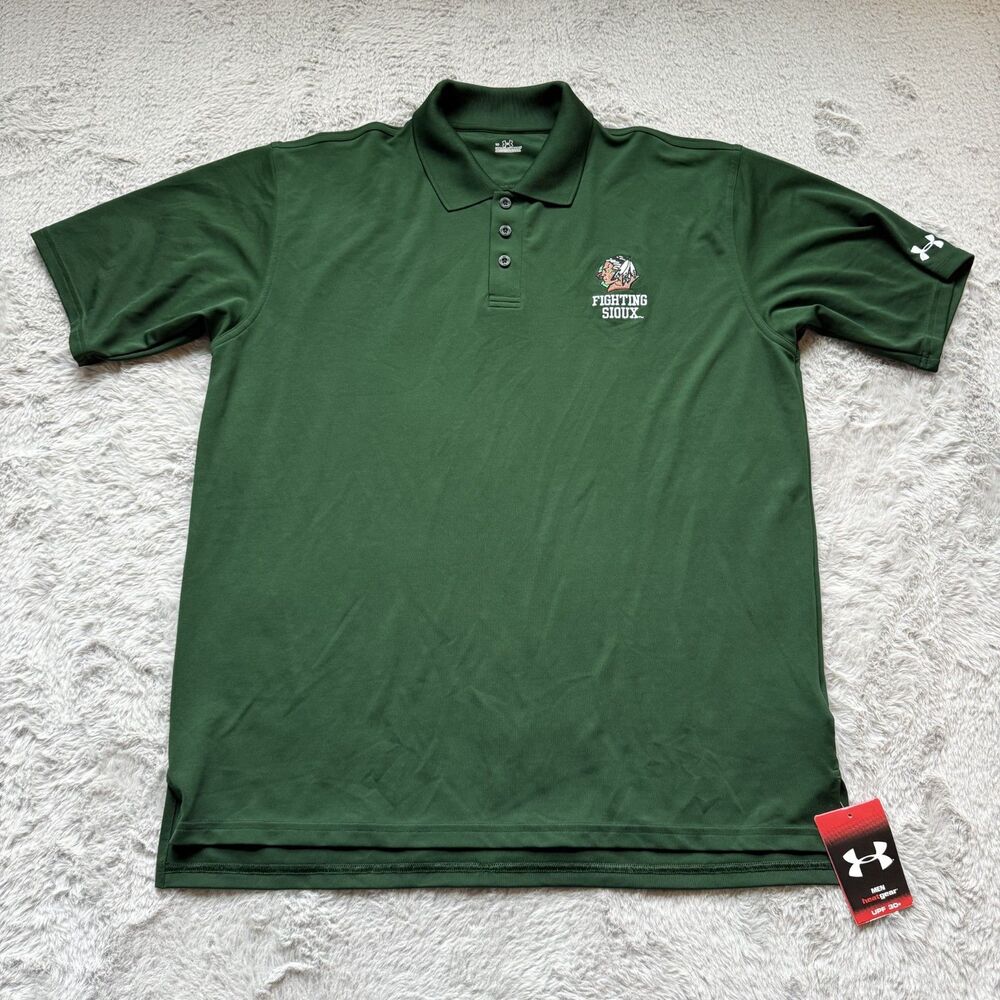 NWT UNDER ARMOUR NORTH DAKOTA FIGHTING SIOUX POLO SHIRT GREEN MENS LARGE